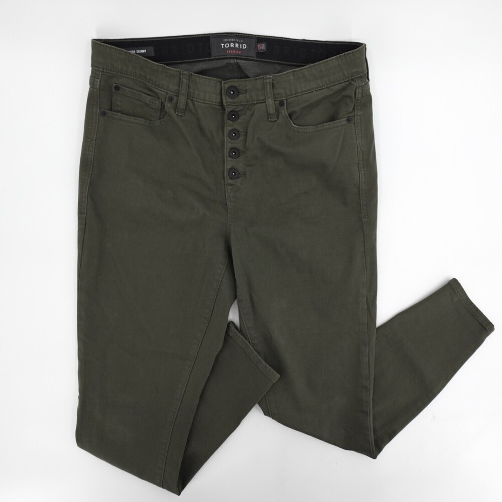 Torrid Jeans womens 12 Plus Green Skinny Tapered Stretch Button Front High Rise